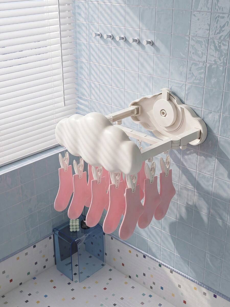 Joivida Cloud Suction Cup Retractable Drying Rack, Multifunctional Foldable Drying Rack, Sock And Underwear Hook Wall Mounted Rack, Hanging Drying Rack, Washed Suction Cup Drying Rack, Travel Drying Rack, Folding Storage, Essential For Home And Traveling - multicolor - View 1