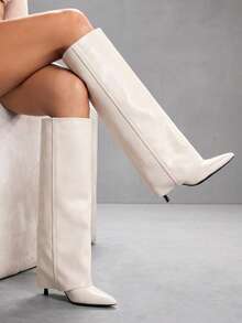 CUCCOO SZL Autumn And Winter Beige Pointed Thin High Heel Loose High Boots Gentle And Thin Straight Women's Boots Fall Boots - Off-white - View 1