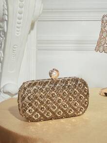 SHECARRY Ladies Fashion Elegant Luxury Exquisite Gold Bead Blossom Dinner Bag, Suitable For Party Dating Banquet Wedding Ball Night Club - Gold - View 1