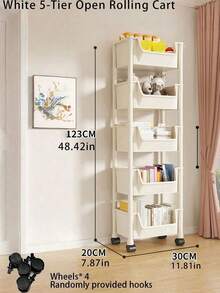 Compact Rolling Storage Rack, Multi-Tier Floor-Standing Toy Organizer, Home Wheeled Children's Bedroom Bookshelf, Mobile Storage Unit - White Plastic Multi-Tier Rolling Storage Rack Suitable For Living Room - Multicolor - View 15