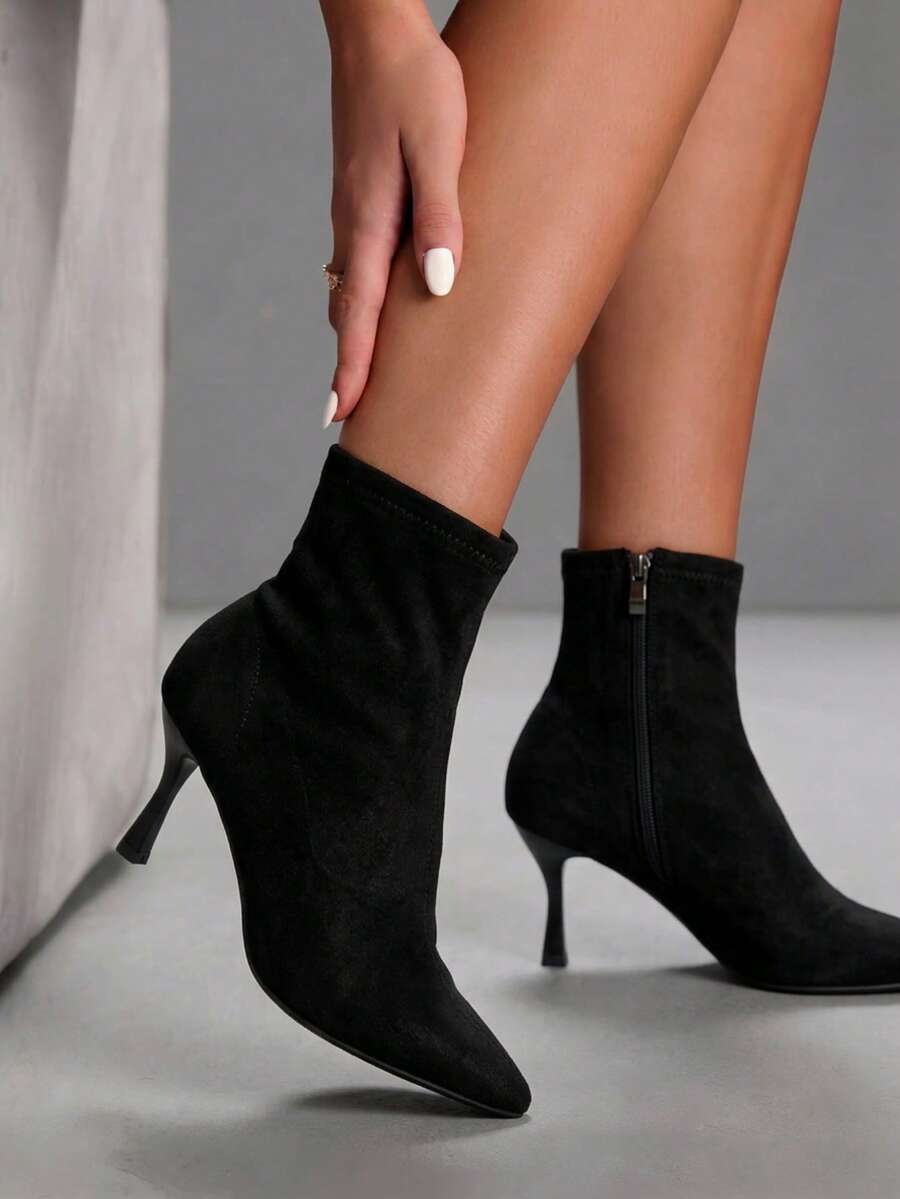 CUCCOO SZL Women's Black Jagged Stitch Pointed Toe Stiletto High Heel Tall Boots, Commute Date Fashion Versatile - Black - View 1