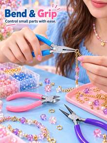 1/3 Pcs Jewelry Making Plier Kit, Needle Nose Pliers, Chain Nose Pliers & Flush Cutters, Anti‑Slip Multi‑Color Hand Tools For DIY Jewelry Craft, Wire Wrapping, Jewelry Repair, Bracelet, Earring & Pendant Making, Handmade Craft Project & Holiday Gift - multicolor - View 8