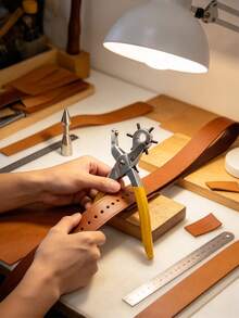 1Pc Multifunction Belt Punch Tool,Leather Hole Punch Tool 8.5" Heavy Duty 6 Size Revolving Leather Belt Hand Hole Puncher For Belts, Watch Bands, Straps, Dog Collars, Saddles, Shoes, Fabric, DIY Home Or Craft Projects Christmas For Holiday Gift Giving - Yellow - View 6