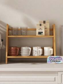 創意兩層藤編桌面收納架，桌面收納架，適用於杯子、咖啡、零食、水瓶和小裝飾品，居家廚房辦公室展示架，聖誕節感恩節新年禮物 - 彩色 - 查看 1
