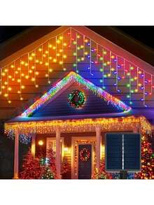 Teckwe Solar Ice Waterfall Light String, 228 Pcs LED Icicle String Light, Outdoor IP44 Halloween Light Strip, 8 Lighting Modes Christmas Lights, Perfect For Christmas, And Thanksgiving Decorations, Patio, Garden, Party, Wedding - Multi-color-8 lighting modes - View 6