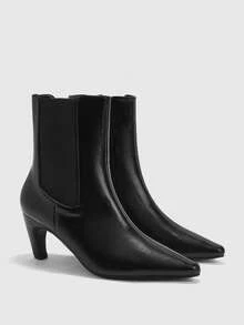 CUCCOO BIZCHIC Women's Autumn And Winter New Simple Chelsea Kitten With Elegant Design Party Afternoon Tea Date Holiday Lady With Short Boots - Black - View 1