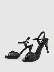 CUCCOO LuxiPop Women Shoes Fairy Wedding Dress Bride Girls Wedding Banquet Summer Lace Floral Open-Toed Sandals - Black - View 6