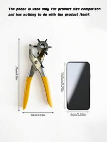 1Pc Multifunction Belt Punch Tool,Leather Hole Punch Tool 8.5" Heavy Duty 6 Size Revolving Leather Belt Hand Hole Puncher For Belts, Watch Bands, Straps, Dog Collars, Saddles, Shoes, Fabric, DIY Home Or Craft Projects Christmas For Holiday Gift Giving - Yellow - View 4