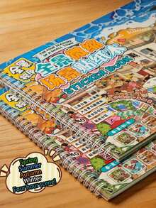 New Seasonal Scenery Sticker Notebook, Panoramic Scene Town Life Theme Decorative Stickers With Grid Lines And Large Size, Educational Journal DIY Sticker Decoration Materials. - Rectangle - View 5