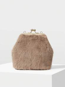 MOTF WOMEN'S FASHION KHAKI CLUTCH BAG, EXQUISITE CHAIN, SOFT FLUFF MATERIAL CLIP BAG, FOR DAILY, COMMUTING, DATING, SHOPPING, SHOPPING, HOLIDAY PARTIES - khaki brown - View 3