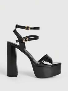 CUCCOO LuxiPop Open-Toed Thick Heels Women's Shoes Sandals Double Loop Buckle Adjustable Platform Banquet Dating A Variety Of Scenes Fashion High Heels - Black - View 1