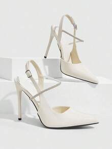 CUCCOO SZL Ladies Off White Pointed Stiletto Rhinestone Strips Back Heels Stylish Elegant Sexy Suitable For Parties Banquets Nightclubs - Beige 12 #. - View 3
