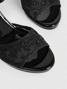 CUCCOO LuxiPop Women Shoes Fairy Wedding Dress Bride Girls Wedding Banquet Summer Lace Floral Open-Toed Sandals - Black - View 7