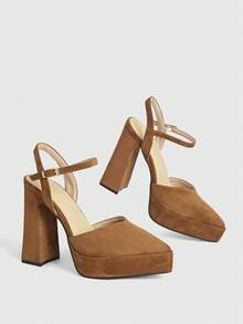 CUCCOO LuxiPop High-Heeled Thick-Soled Platform Fashionable And Simple Banquet Shoes - Brown - View 4