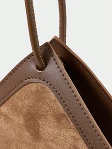 SHECARRY Women's Fashion Brown Imitation Suede Messenger Bag, Simple And Versatile Splicing Shoulder Bag, For Daily, Commuting, Shopping, Travel - Brown - View 6