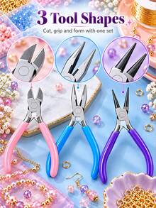 1/3 Pcs Jewelry Making Plier Kit, Needle Nose Pliers, Chain Nose Pliers & Flush Cutters, Anti‑Slip Multi‑Color Hand Tools For DIY Jewelry Craft, Wire Wrapping, Jewelry Repair, Bracelet, Earring & Pendant Making, Handmade Craft Project & Holiday Gift - multicolor - View 9