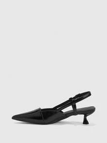 CUCCOO BIZCHIC Women's Autumn New Black Pointed Back Strap Kitten Heel Stiletto Wear Commuter High Heels - Black - View 4