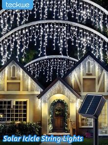 Teckwe Solar Ice Waterfall Light String, 228 Pcs LED Icicle String Light, Outdoor IP44 Halloween Light Strip, 8 Lighting Modes Christmas Lights, Perfect For Christmas, And Thanksgiving Decorations, Patio, Garden, Party, Wedding - Cool White-8 lighting modes - View 8