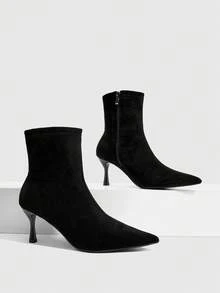 CUCCOO SZL Women's Black Jagged Stitch Pointed Toe Stiletto High Heel Tall Boots, Commute Date Fashion Versatile - Black - View 6
