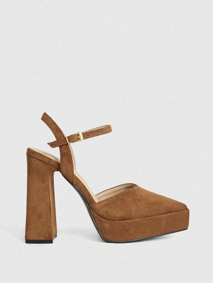 CUCCOO LuxiPop High-Heeled Thick-Soled Platform Fashionable And Simple Banquet Shoes - Brown - View 1