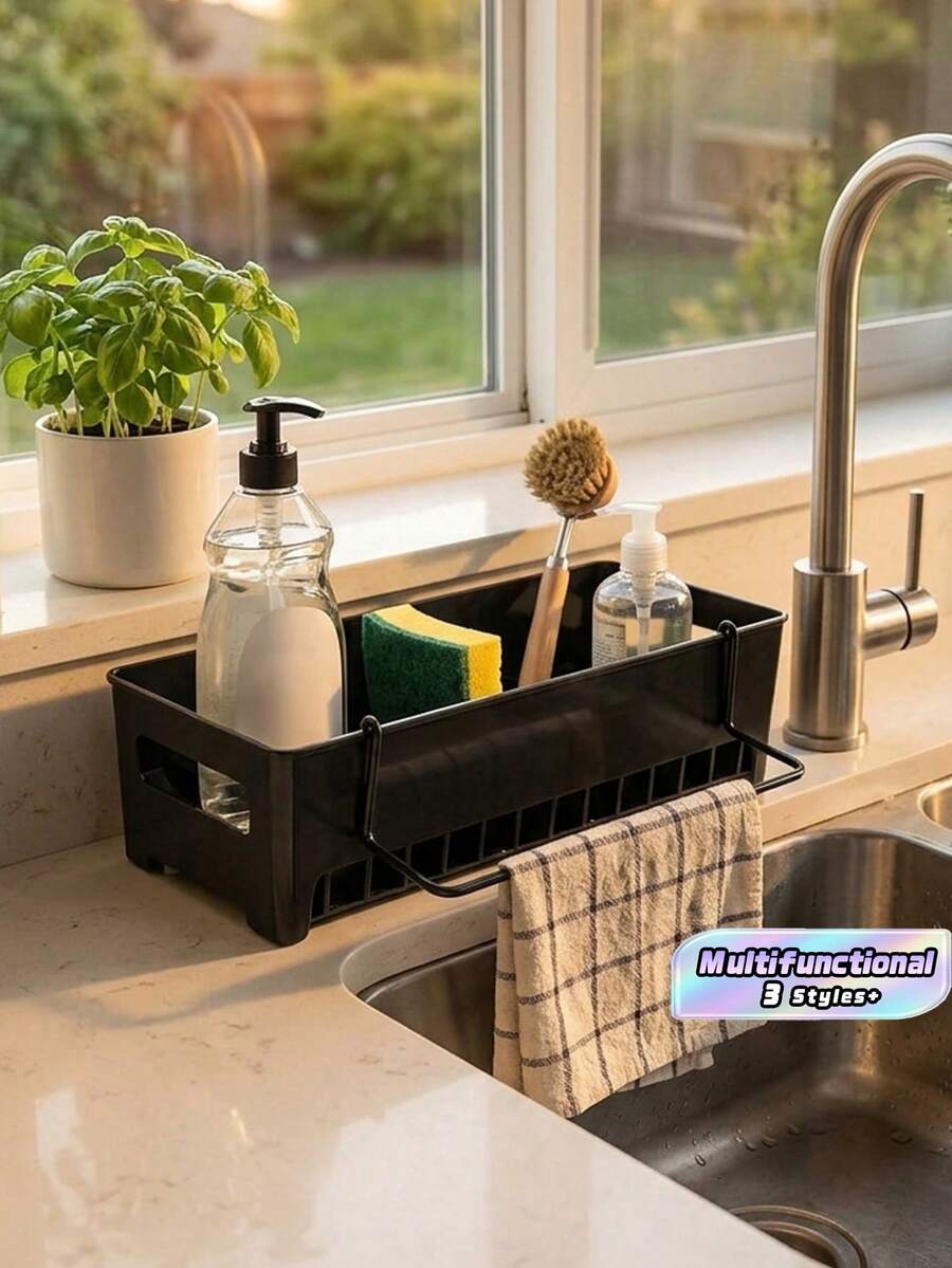 1pc Kitchen Sink Organizer, Adjustable Sponge Holder, Detachable Countertop Storage Rack, Suitable For Kitchen And Bathroom Sinks, Used For Storing Dish Soap, Sponges, Brushes And Cleaning Supplies - Multicolor - View 1