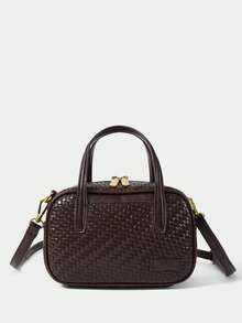 SHECARRY Women's Fashion Coffee-Colored Messenger Bag, Exquisite Retro Woven Embossed PU Simple And Compact Handbag, For Daily, Commuting, Shopping, Travel - coffee color - View 1