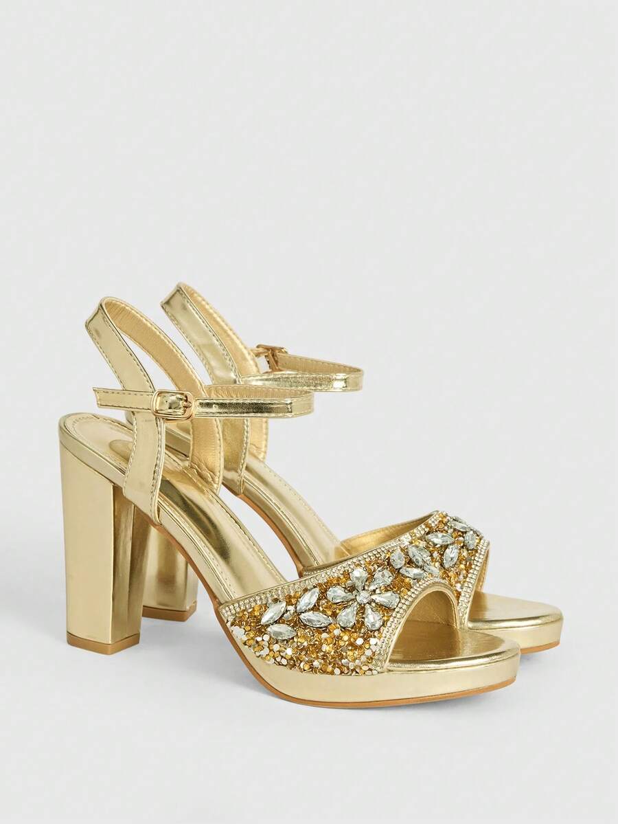 CUCCOO LuxiPop Women Shoes Light Luxury Banquet Style Young Girls Wedding Party Summer Shine Rhinestone Sequins Sandals - Gold - View 1