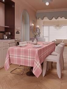 Joivida A Two-Color Pink Checkered Tablecloth, Made Of Velvet, Easy To Clean, Suitable For Kitchen, Dining Room Decoration, Holiday Parties, Picnics And Daily Ornaments. The Fabric Is Sturdy And Durable, Making It Suitable As Party Tableware. - Bean paste powder plaid - View 1