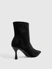 CUCCOO SZL Women's Black Jagged Stitch Pointed Toe Stiletto High Heel Tall Boots, Commute Date Fashion Versatile - Black - View 3