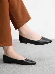 CUCCOO BIZCHIC 女款黑色休閒鏤空刺繡舒適一腳蹬芭蕾平底鞋，法式度假休閒風 - MG-黑色pu尖頭 - 查看 5
