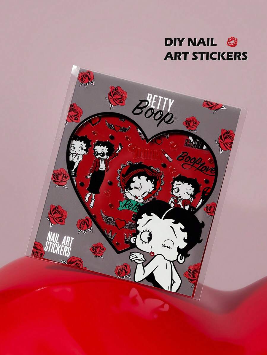 Betty Boop x SHEIN Cute Nail Sticker, Multi-Purpose Water Sticker Suitable For Manicure, Water Bottle, Stationery And Notebook DIY - Multicolor - View 1