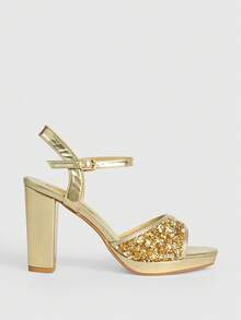 CUCCOO LuxiPop Women Shoes Light Luxury Banquet Style Young Girls Wedding Party Summer Shine Rhinestone Sequins Sandals - Gold - View 3