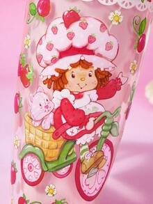 Strawberry Shortcake X SHEIN 24 Oz / 700 Ml 雷射酷感平底杯，附心形閃亮裝飾 - 彩色 - 查看 4