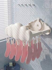 Joivida Cloud Suction Cup Retractable Drying Rack, Multifunctional Foldable Drying Rack, Sock And Underwear Hook Wall Mounted Rack, Hanging Drying Rack, Washed Suction Cup Drying Rack, Travel Drying Rack, Folding Storage, Essential For Home And Traveling - multicolor - View 2