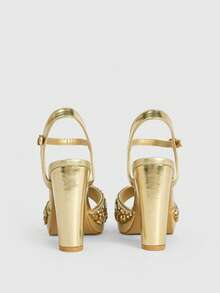 CUCCOO LuxiPop Women Shoes Light Luxury Banquet Style Young Girls Wedding Party Summer Shine Rhinestone Sequins Sandals - Gold - View 4