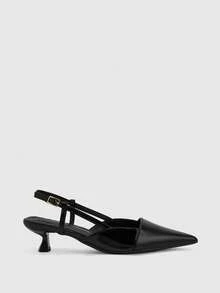 CUCCOO BIZCHIC Women's Black Pointed Back Strap Kitten Heel Shoes Splicing Decoration Low Vamp Commuting Simple Elegant High Heel Shoes - Black - View 5