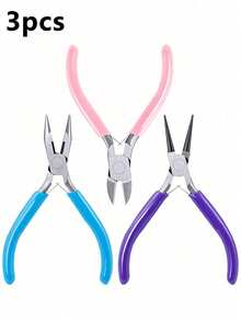 1/3 Pcs Jewelry Making Plier Kit, Needle Nose Pliers, Chain Nose Pliers & Flush Cutters, Anti‑Slip Multi‑Color Hand Tools For DIY Jewelry Craft, Wire Wrapping, Jewelry Repair, Bracelet, Earring & Pendant Making, Handmade Craft Project & Holiday Gift - multicolor - View 13