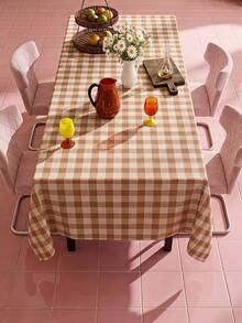 Joivida Light Brown Khaki Check Tablecloth, Made Of Suede Fabric, Easy To Clean, Suitable For Kitchen And Dining Room Decoration, Suitable For Holiday Parties, Picnics And Home Decoration, Daily Decorative Items, Durable Fabric - Light brown khaki small square - View 2