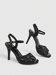 CUCCOO LuxiPop Women Shoes Fairy Wedding Dress Bride Girls Wedding Banquet Summer Lace Floral Open-Toed Sandals - Black - View 4