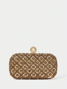 SHECARRY Ladies Fashion Elegant Luxury Exquisite Gold Bead Blossom Dinner Bag, Suitable For Party Dating Banquet Wedding Ball Night Club - Gold - View 2