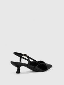 CUCCOO BIZCHIC Women's Black Pointed Back Strap Kitten Heel Shoes Splicing Decoration Low Vamp Commuting Simple Elegant High Heel Shoes - Black - View 3