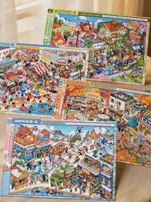 New Seasonal Scenery Sticker Notebook, Panoramic Scene Town Life Theme Decorative Stickers With Grid Lines And Large Size, Educational Journal DIY Sticker Decoration Materials. - Rectangle - View 6