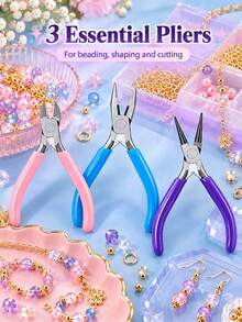 1/3 Pcs Jewelry Making Plier Kit, Needle Nose Pliers, Chain Nose Pliers & Flush Cutters, Anti‑Slip Multi‑Color Hand Tools For DIY Jewelry Craft, Wire Wrapping, Jewelry Repair, Bracelet, Earring & Pendant Making, Handmade Craft Project & Holiday Gift - multicolor - View 3