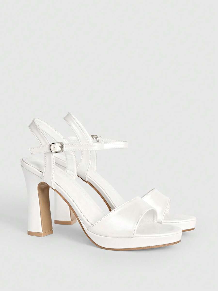 CUCCOO LuxiPop Light Luxury Banquet Style Exquisite Girls Wedding Party Summer Glitter Open-Toed Low-Top Thick-Heeled Sandals - fluorescent white - View 1