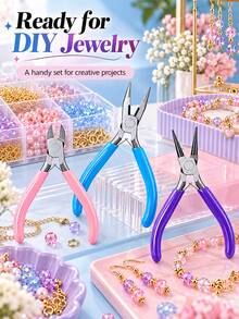 1/3 Pcs Jewelry Making Plier Kit, Needle Nose Pliers, Chain Nose Pliers & Flush Cutters, Anti‑Slip Multi‑Color Hand Tools For DIY Jewelry Craft, Wire Wrapping, Jewelry Repair, Bracelet, Earring & Pendant Making, Handmade Craft Project & Holiday Gift - multicolor - View 6