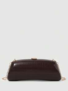 SHECARRY Premium Hard Box Dinner Bag, Rectangular Clip Clutch Bag, Annual Meeting Party Cheongsam Dress Chain Bag - Coffee - View 5