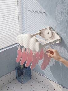 Joivida Cloud Suction Cup Retractable Drying Rack, Multifunctional Foldable Drying Rack, Sock And Underwear Hook Wall Mounted Rack, Hanging Drying Rack, Washed Suction Cup Drying Rack, Travel Drying Rack, Folding Storage, Essential For Home And Traveling - multicolor - View 4
