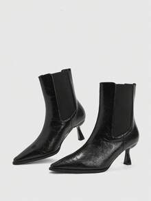 CUCCOO BIZCHIC Ladies Autumn And Winter New Simple Kitten With Elegant Design Party Afternoon Tea Date Holiday Ladies Chelsea One Foot Boots - Black - View 2