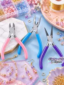 1/3 Pcs Jewelry Making Plier Kit, Needle Nose Pliers, Chain Nose Pliers & Flush Cutters, Anti‑Slip Multi‑Color Hand Tools For DIY Jewelry Craft, Wire Wrapping, Jewelry Repair, Bracelet, Earring & Pendant Making, Handmade Craft Project & Holiday Gift - multicolor - View 2