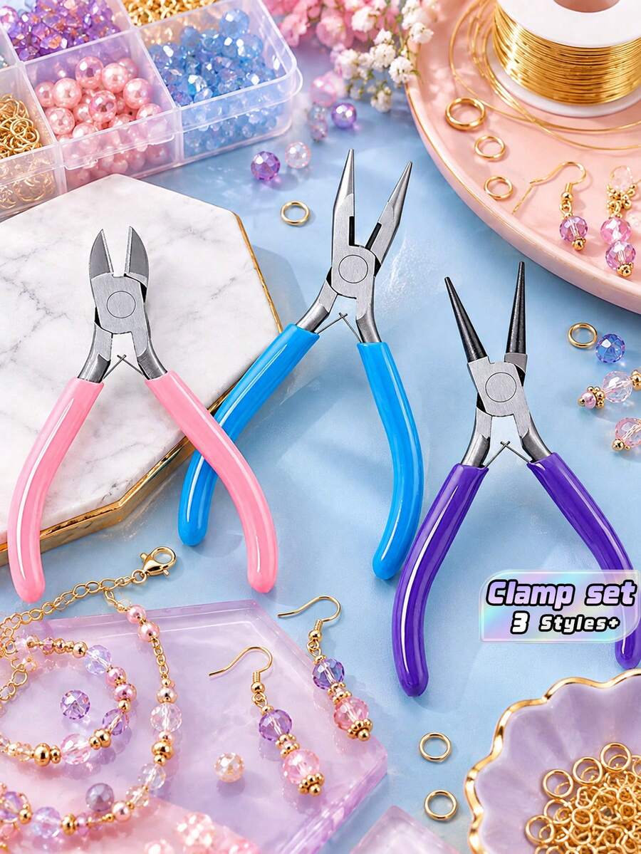 1/3 Pcs Jewelry Making Plier Kit, Needle Nose Pliers, Chain Nose Pliers & Flush Cutters, Anti‑Slip Multi‑Color Hand Tools For DIY Jewelry Craft, Wire Wrapping, Jewelry Repair, Bracelet, Earring & Pendant Making, Handmade Craft Project & Holiday Gift